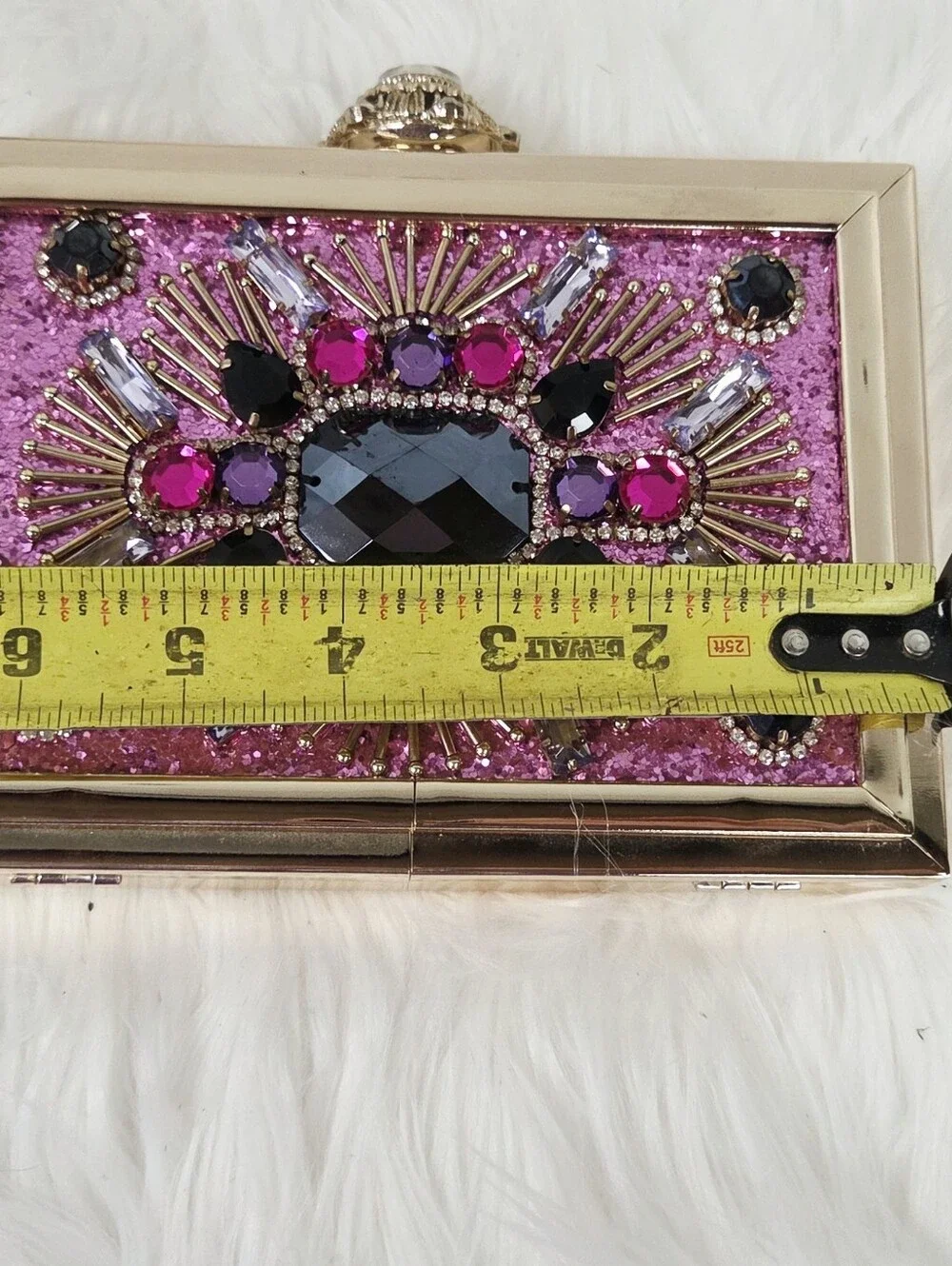 Aldo Embellished Pink Crystal Box Clutch with Gold Chain